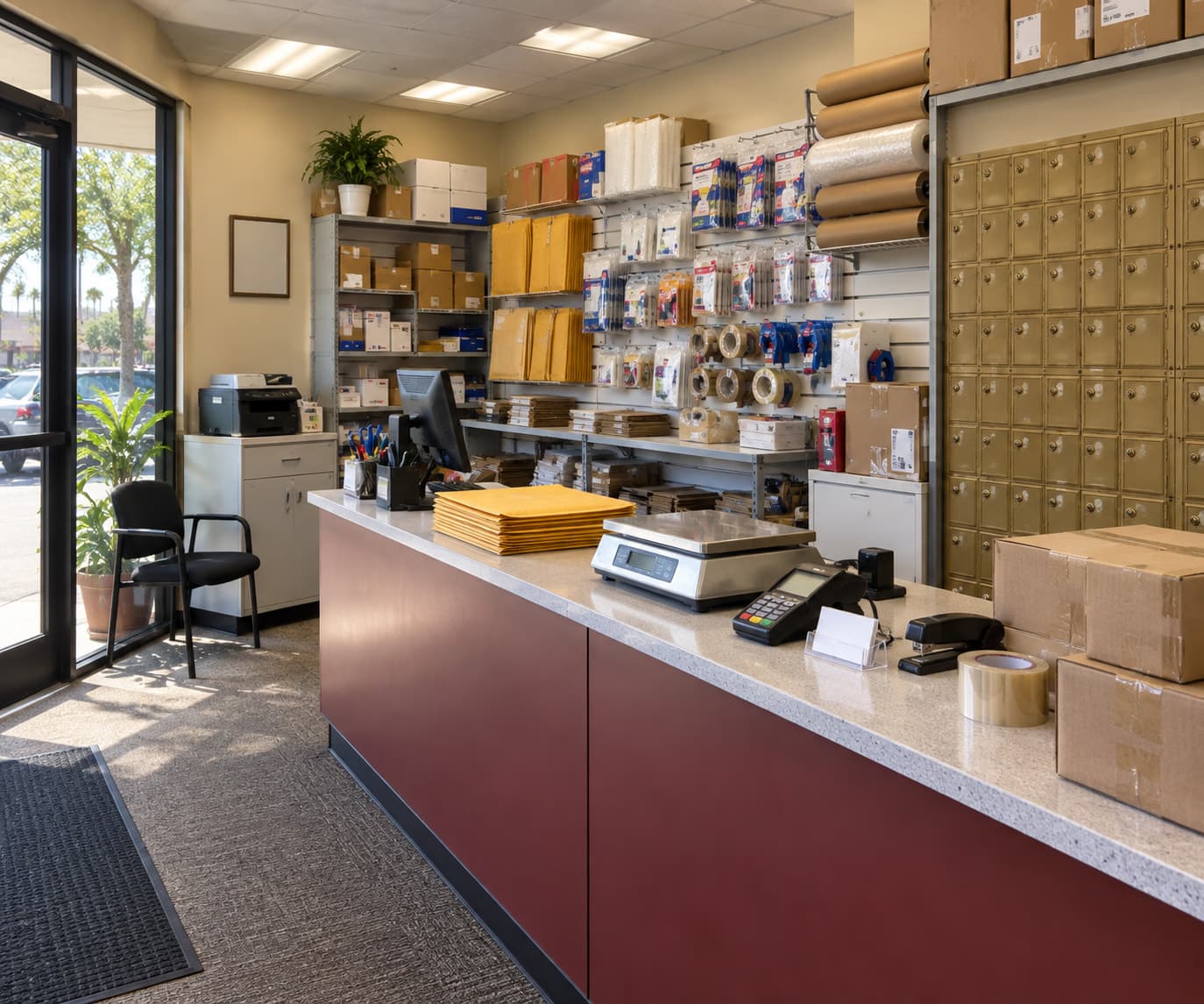 The shop interior, looking along the service counter
